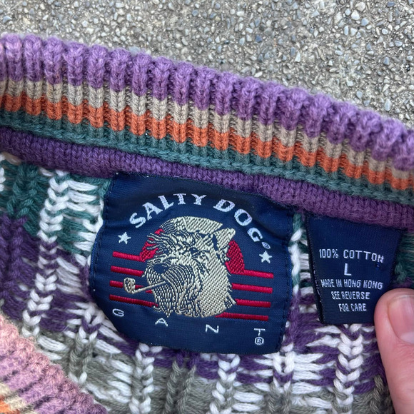 Vintage Salty Dog Gant Pattern Sweater Men's Large - Picture 4 of 5